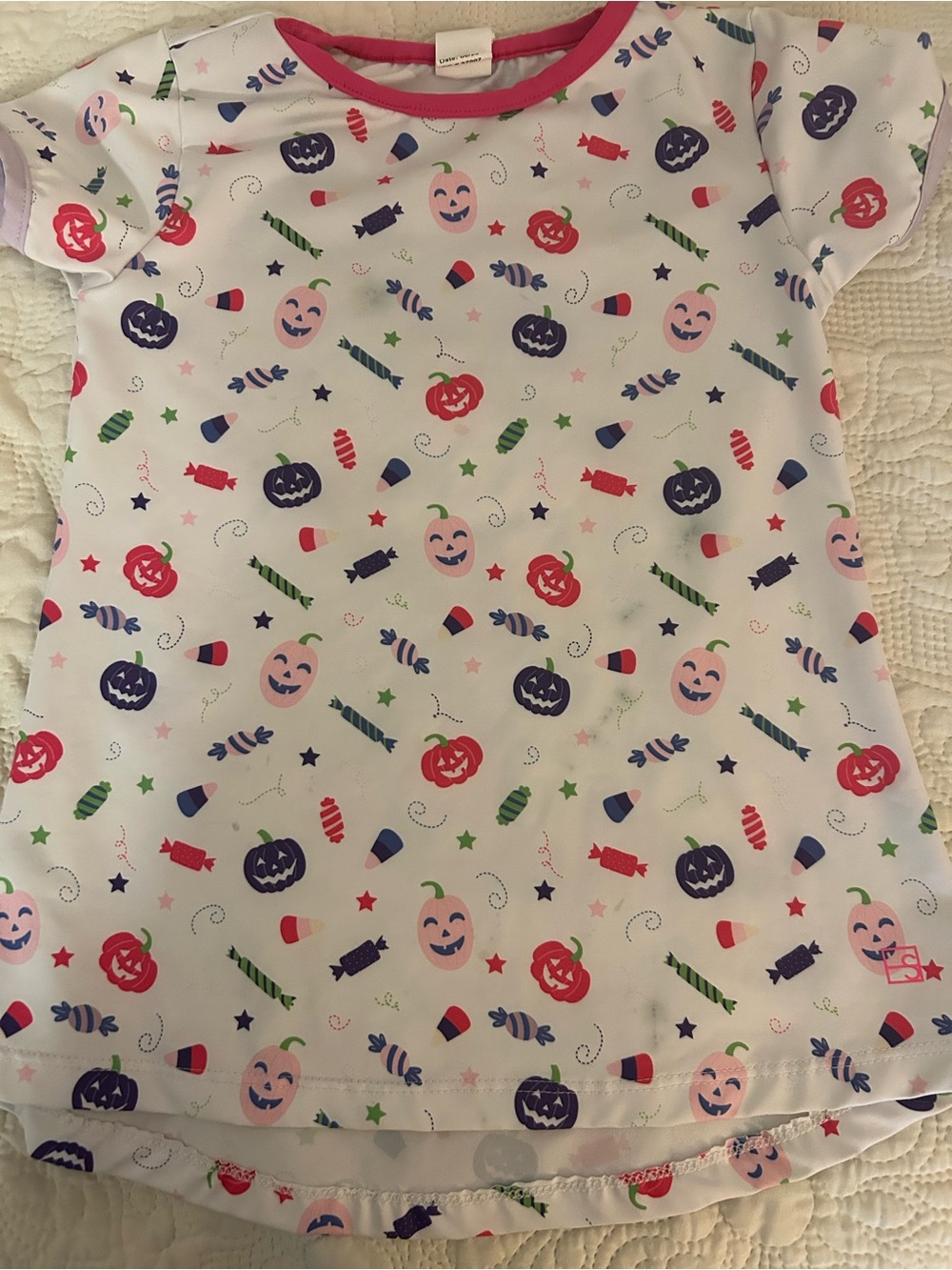 SET Girls Halloween Candy Pumpkin Print Tee - Pink Trim